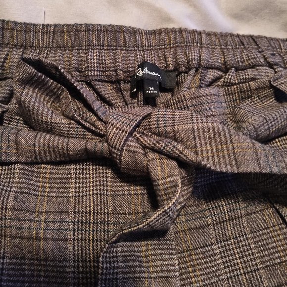 Reitmans Brown Plaid High-Waisted Dressy Work Pants w Tie Belt - Picture 5 of 5